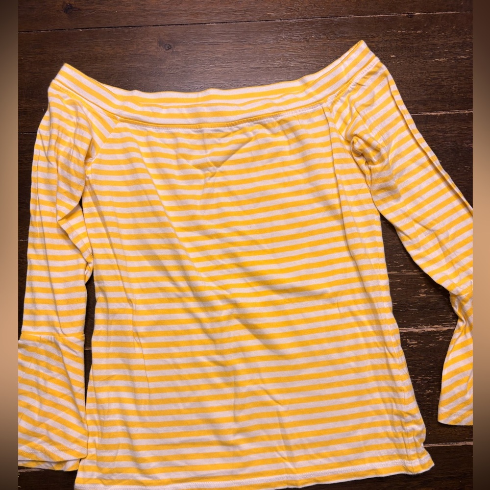 Talbots Yellow and White Striped Off-Shoulder Top